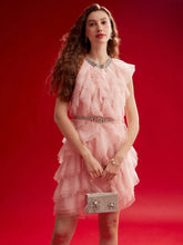 MOTF PREMIUM MESH RUFFLE TRIM CAP SLEEVE DRESS,VALENTINE'S DAY OUTFIT